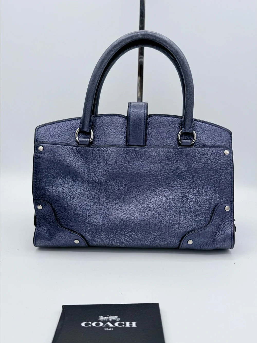 Coach Mercer 24 Satchel Metallic Navy Pebbled Leather Crossbody